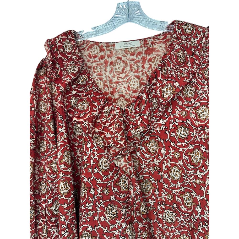 eShakti The Artisanal Collection Boho Bohemian Ruffle Collar Long Sleeve Blouse - Picture 3 of 15